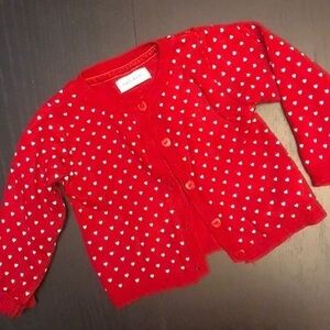 Early Days Heart Red White Button Up Sweater 12-18